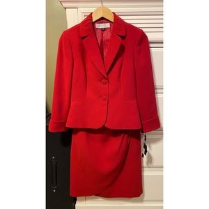 Tahari Audrie Red Blazer Skirt Suit Set